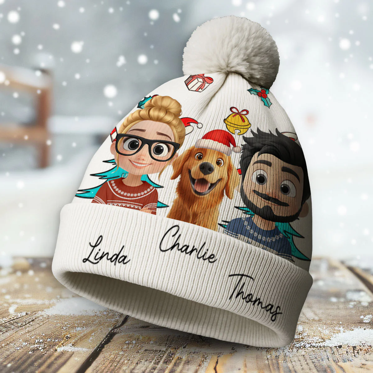 Santa Is Coming To Our Family - Personalized Custom Bobble Beanie Hat - Image 2