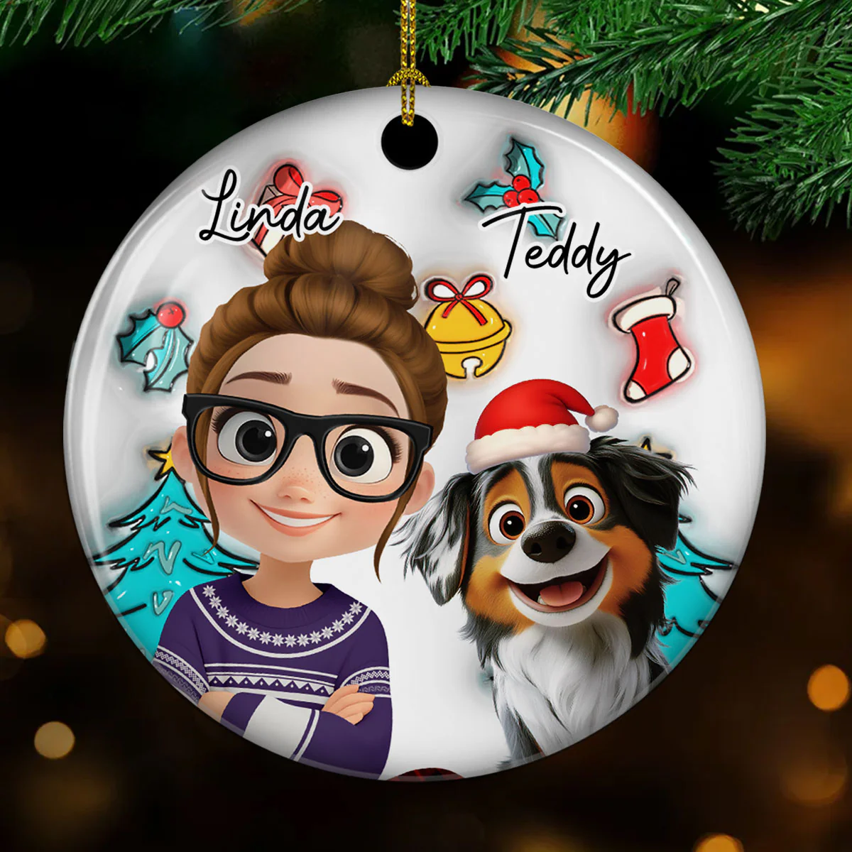 Santa Is Coming To Us - Personalized Custom 3D Inflated Effect Ceramic Ornament - Image 2