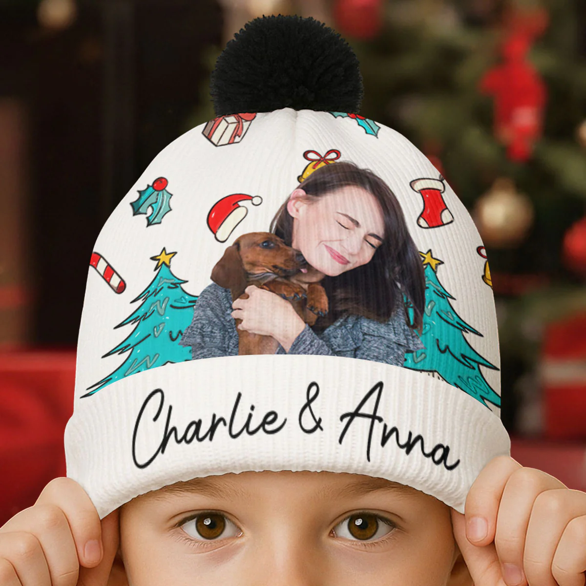 Santa Is Coming To Us Photo - Personalized Custom Bobble Beanie Hat - Image 3