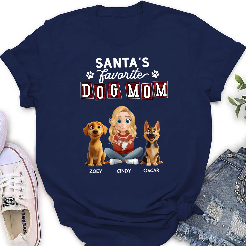 Santa Love Dog Parents - Personalized Custom Women's T-Shirt - Image 2
