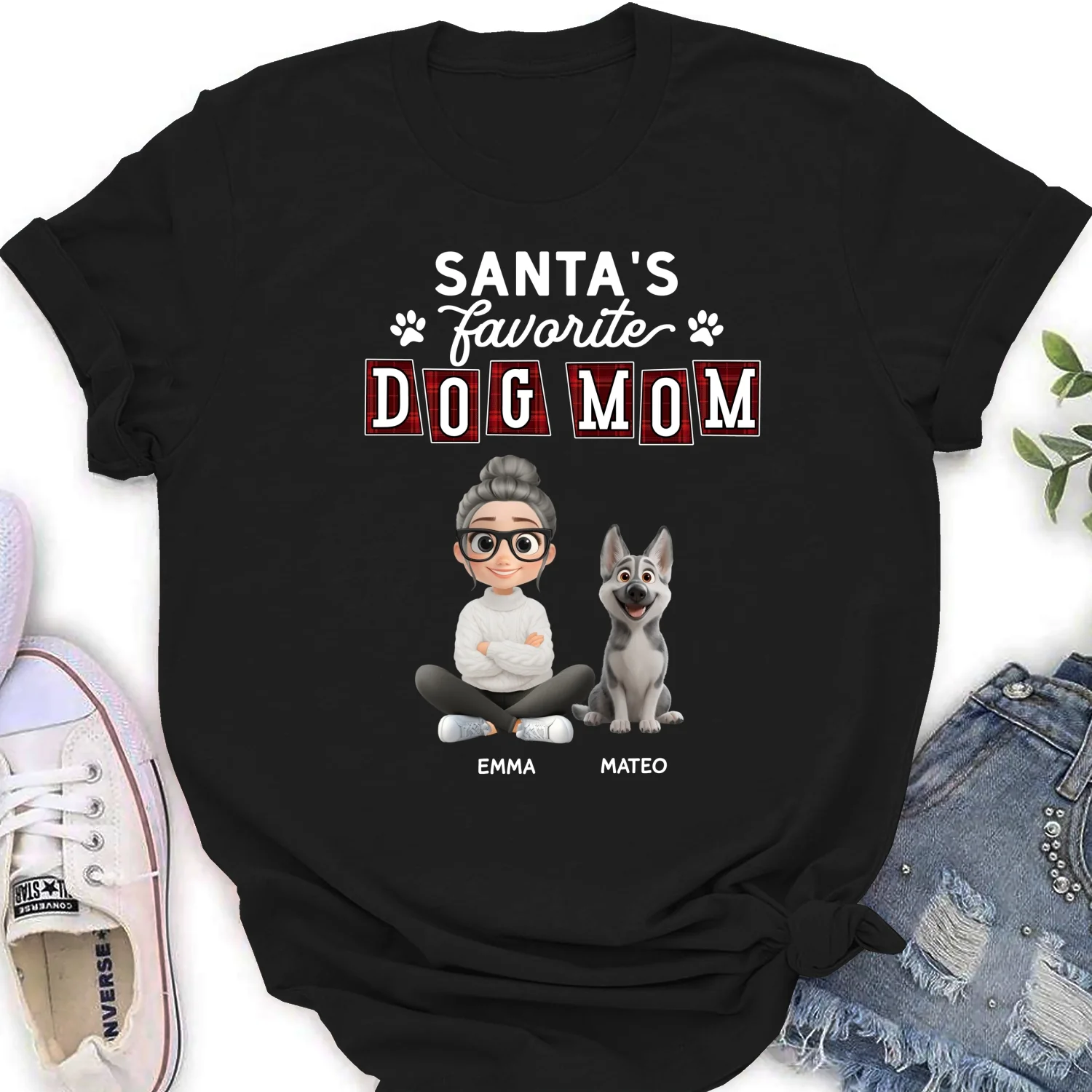 Santa Love Dog Parents - Personalized Custom Women's T-Shirt - Image 6