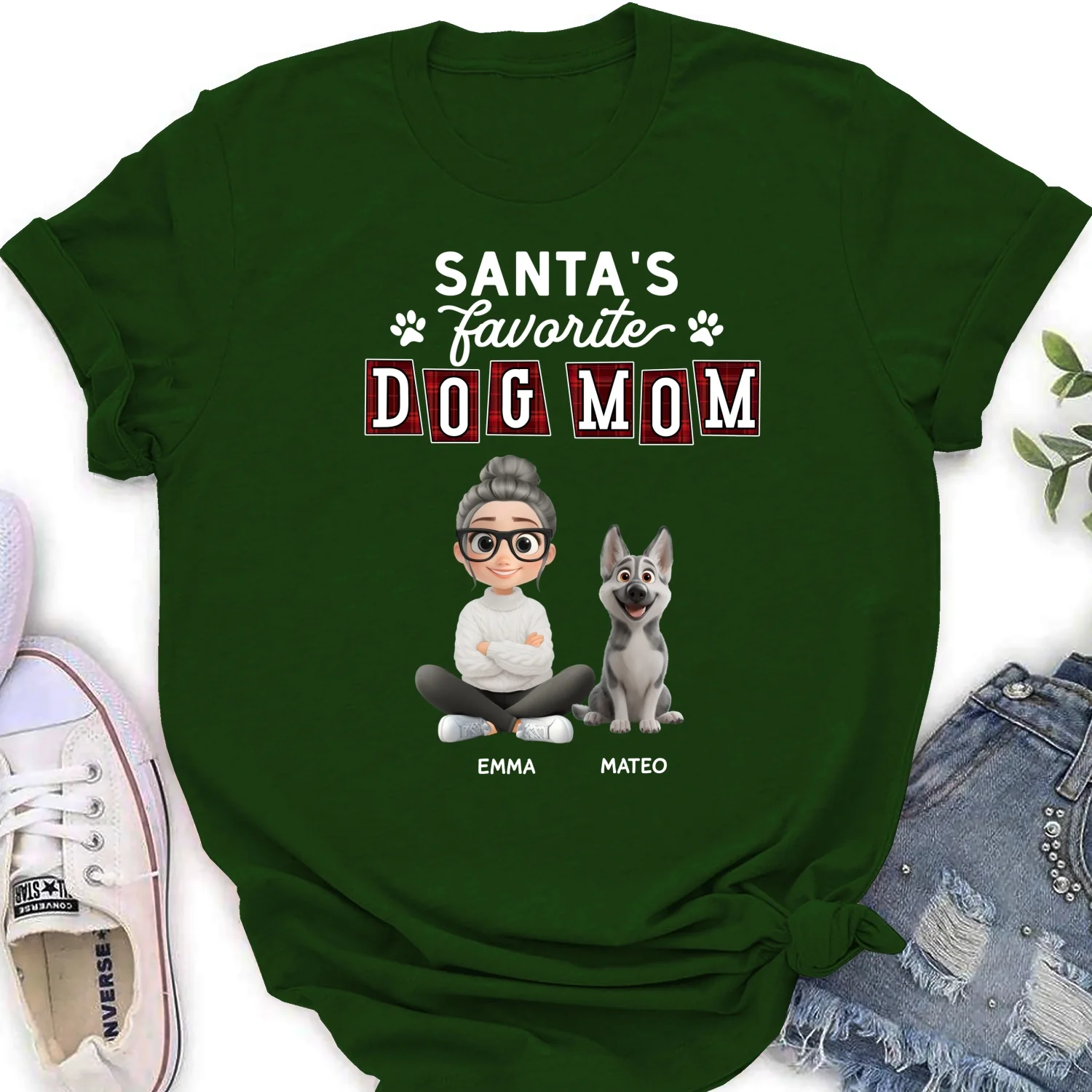 Santa Love Dog Parents - Personalized Custom Women's T-Shirt - Image 8