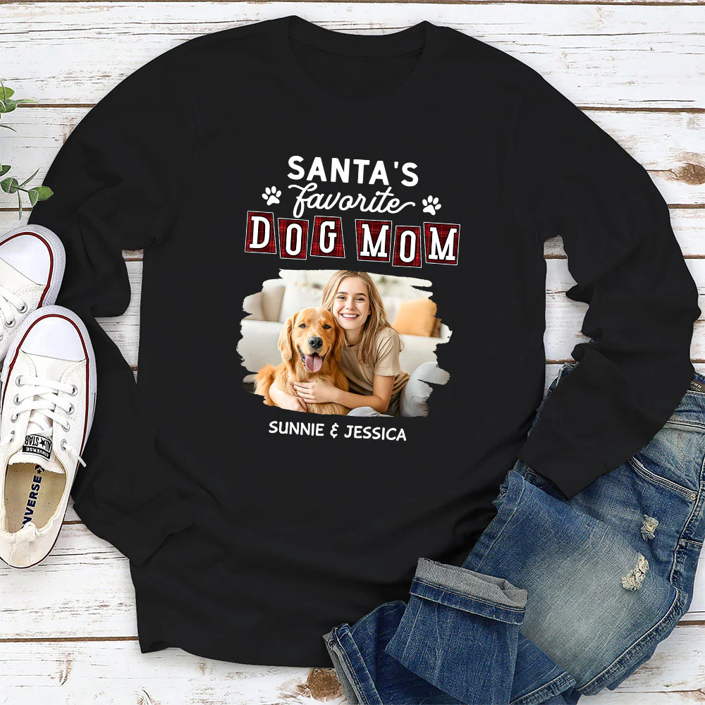 Santa Love Dog Parents Photo - Personalized Custom Long Sleeve T-Shirt - Image 2