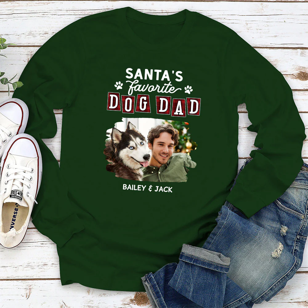 Santa Love Dog Parents Photo - Personalized Custom Long Sleeve T-Shirt - Image 3