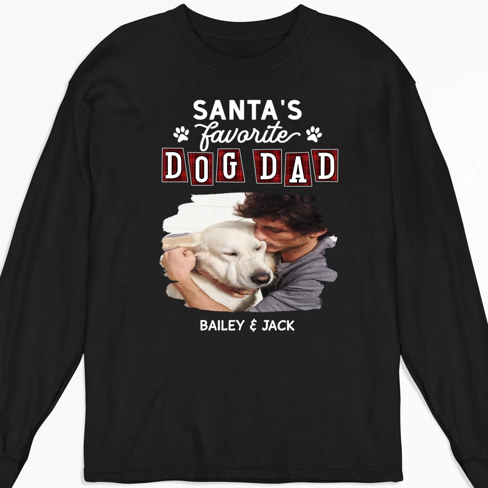 Santa Love Dog Parents Photo - Personalized Custom Long Sleeve T-Shirt - Image 4