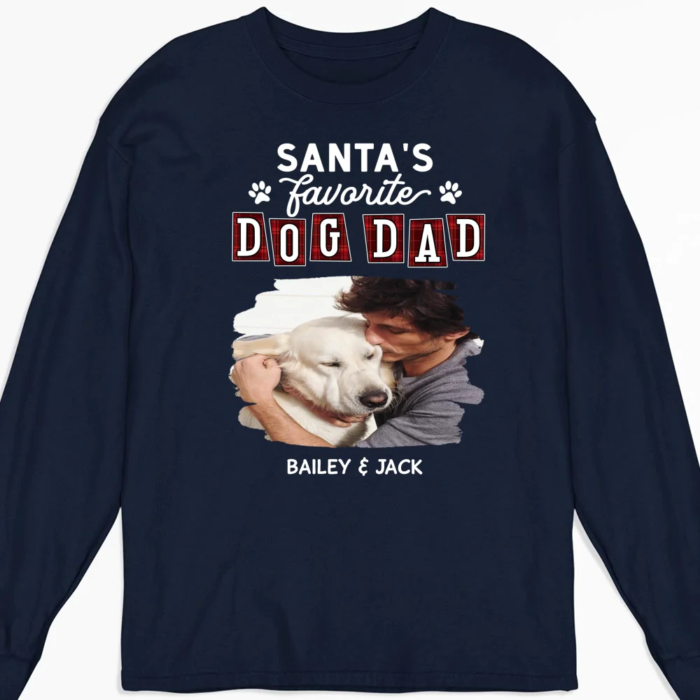 Santa Love Dog Parents Photo - Personalized Custom Long Sleeve T-Shirt - Image 5