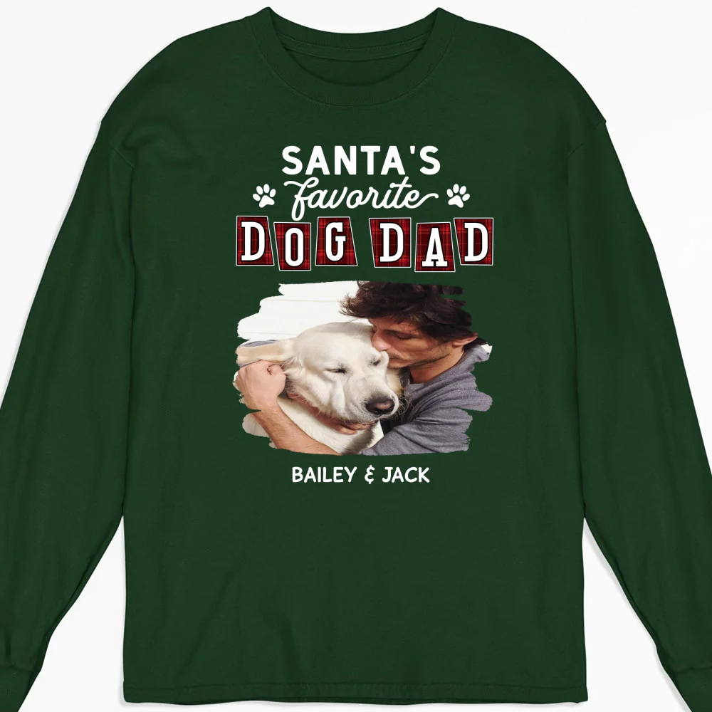 Santa Love Dog Parents Photo - Personalized Custom Long Sleeve T-Shirt - Image 6
