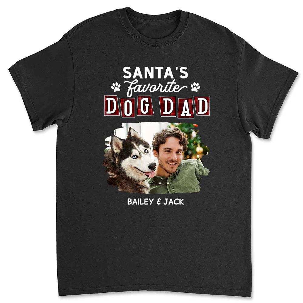 Santa Love Dog Parents Photo - Personalized Custom Unisex T-shirt
