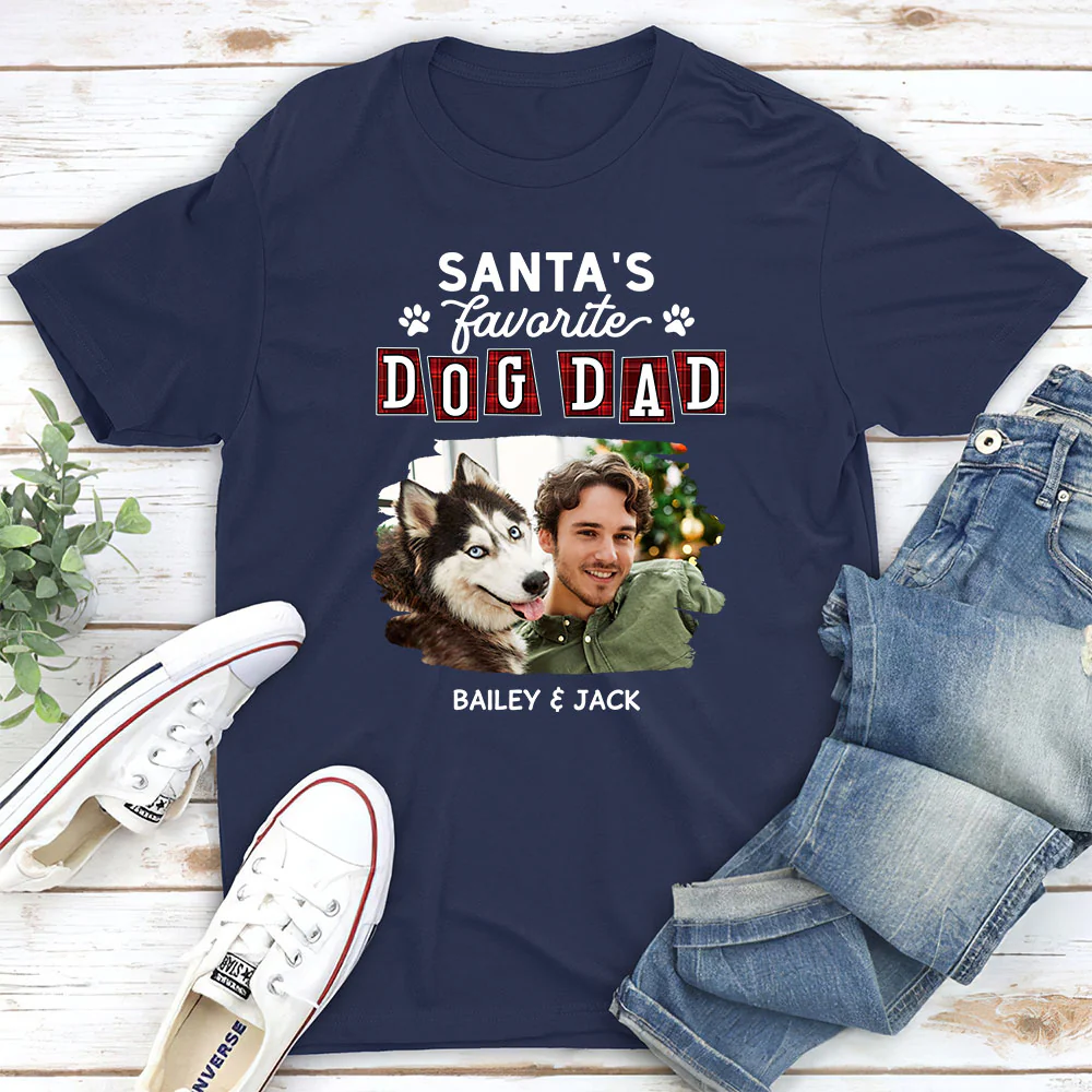 Santa Love Dog Parents Photo - Personalized Custom Unisex T-shirt - Image 2