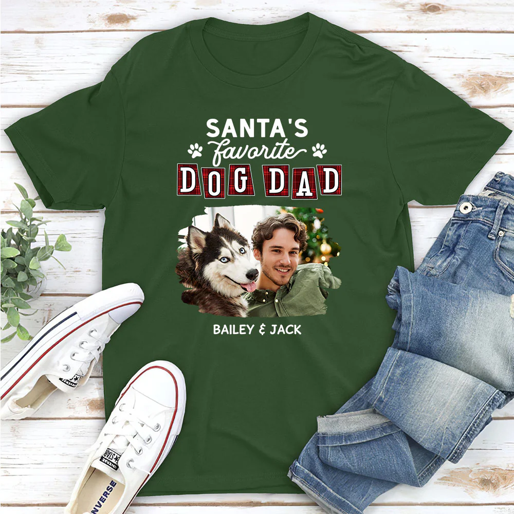 Santa Love Dog Parents Photo - Personalized Custom Unisex T-shirt - Image 5