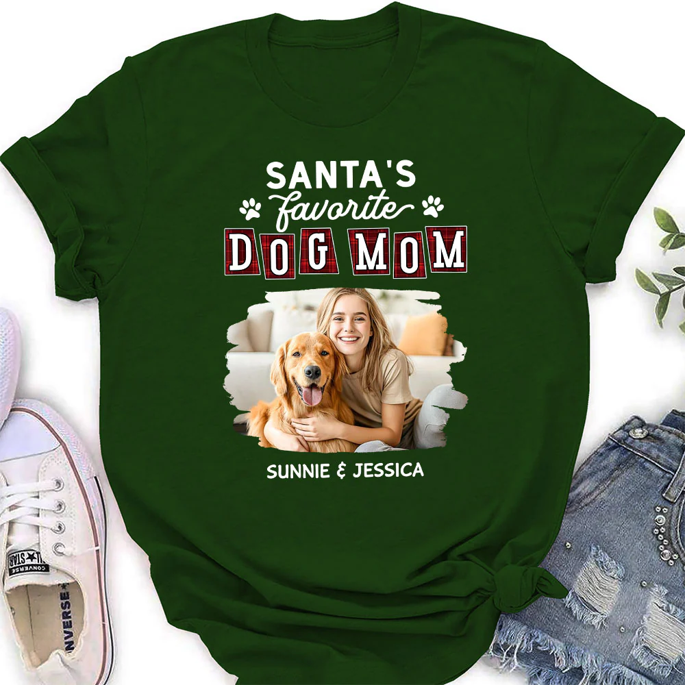 Santa Love Dog Parents Photo - Personalized Custom Women's T-Shirt - Image 2