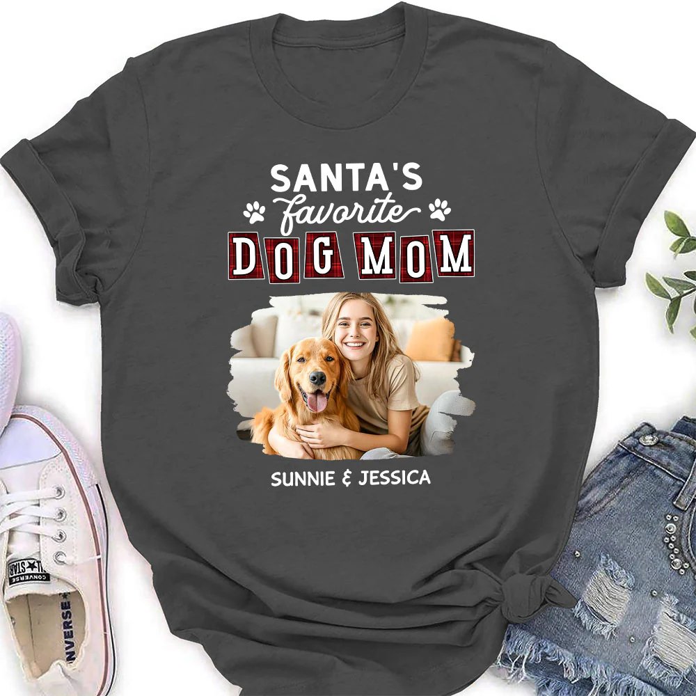Santa Love Dog Parents Photo - Personalized Custom Women's T-Shirt - Image 5