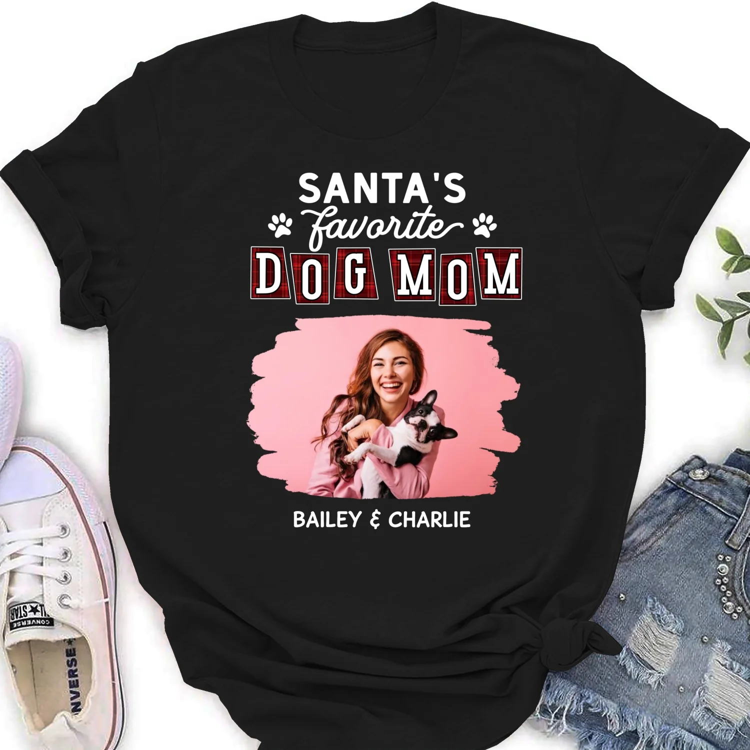 Santa Love Dog Parents Photo - Personalized Custom Women's T-Shirt - Image 6