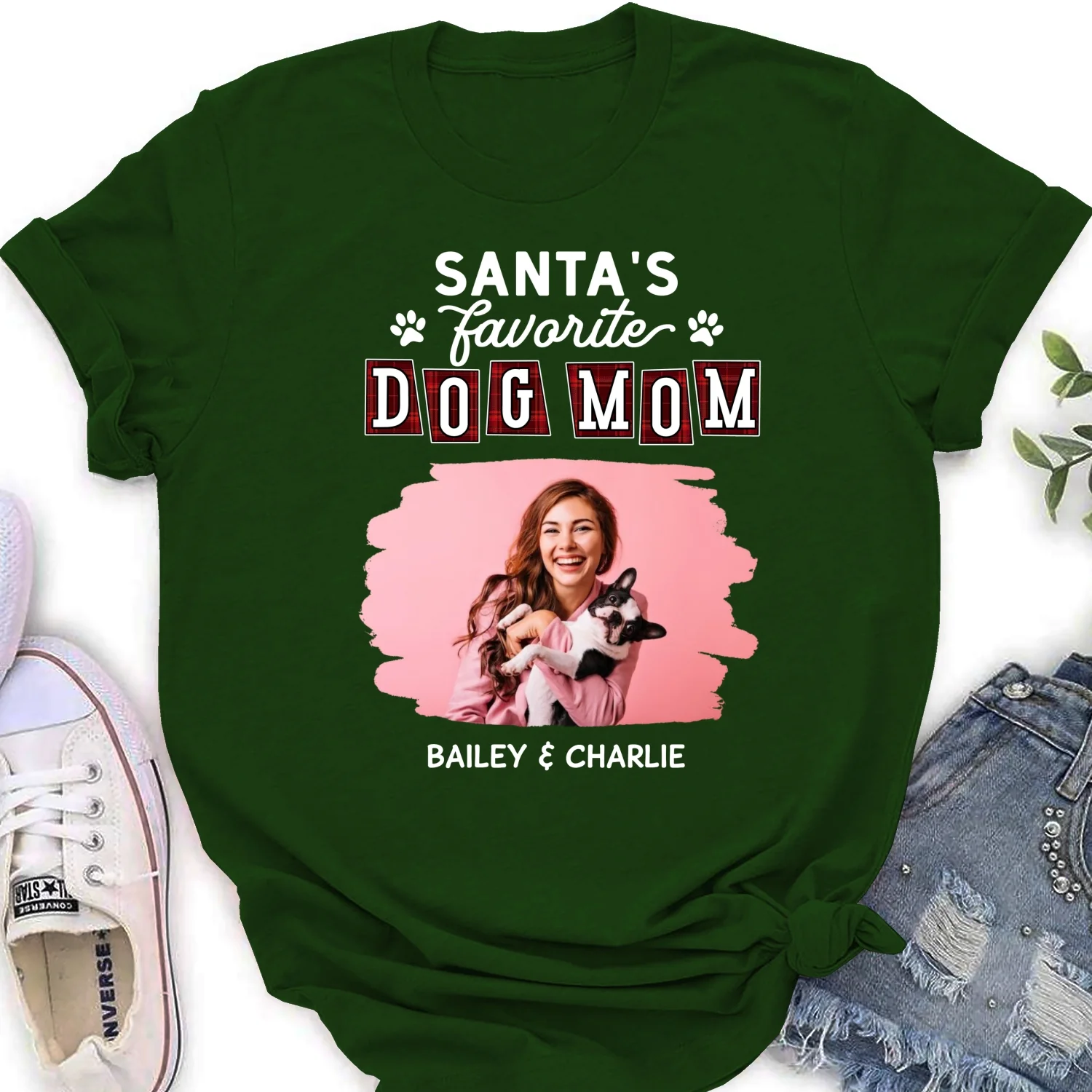Santa Love Dog Parents Photo - Personalized Custom Women's T-Shirt - Image 8