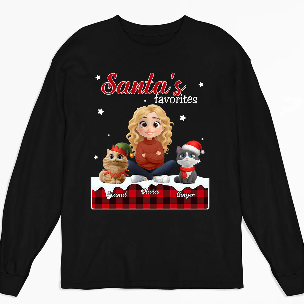 Santa Loves You So Do Cats - Personalized Custom Long Sleeve T-shirt