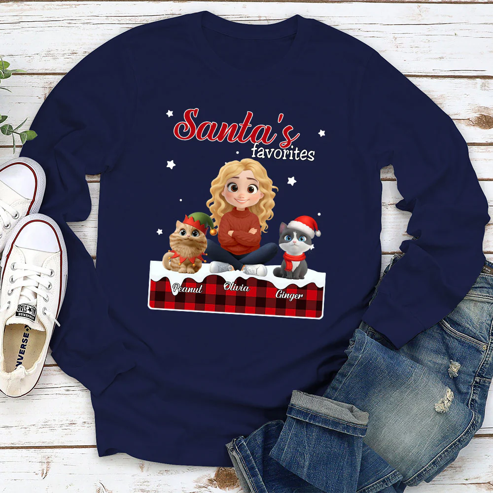 Santa Loves You So Do Cats - Personalized Custom Long Sleeve T-shirt - Image 2