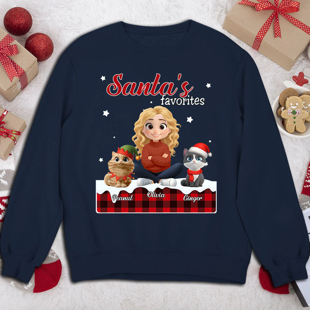 Santa Loves You So Do Cats - Personalized Custom Sweatshirt - Image 2