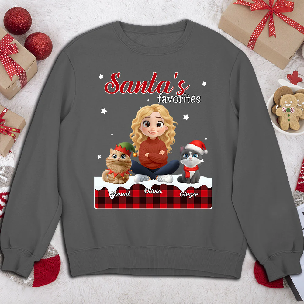 Santa Loves You So Do Cats - Personalized Custom Sweatshirt - Image 3