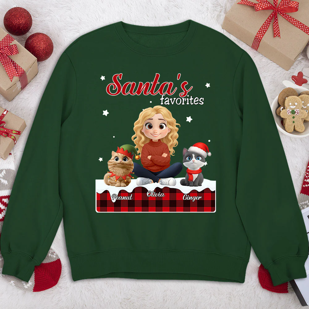 Santa Loves You So Do Cats - Personalized Custom Sweatshirt - Image 4