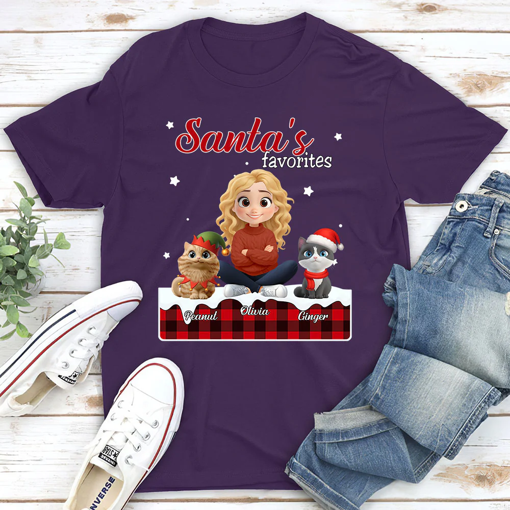 Santa Loves You So Do Cats - Personalized Custom Unisex T-shirt - Image 2