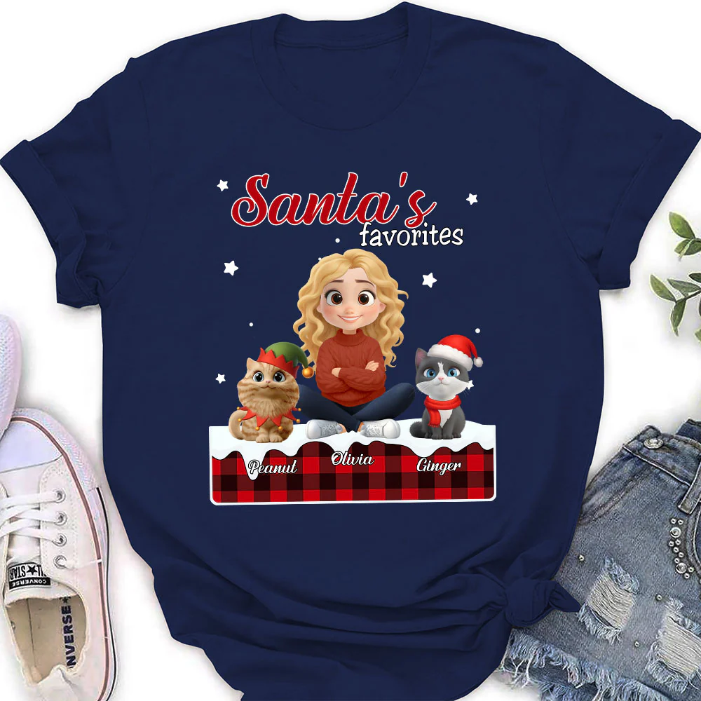 Santa Loves You So Do Cats - Personalized Custom Women's T-shirt - Image 2