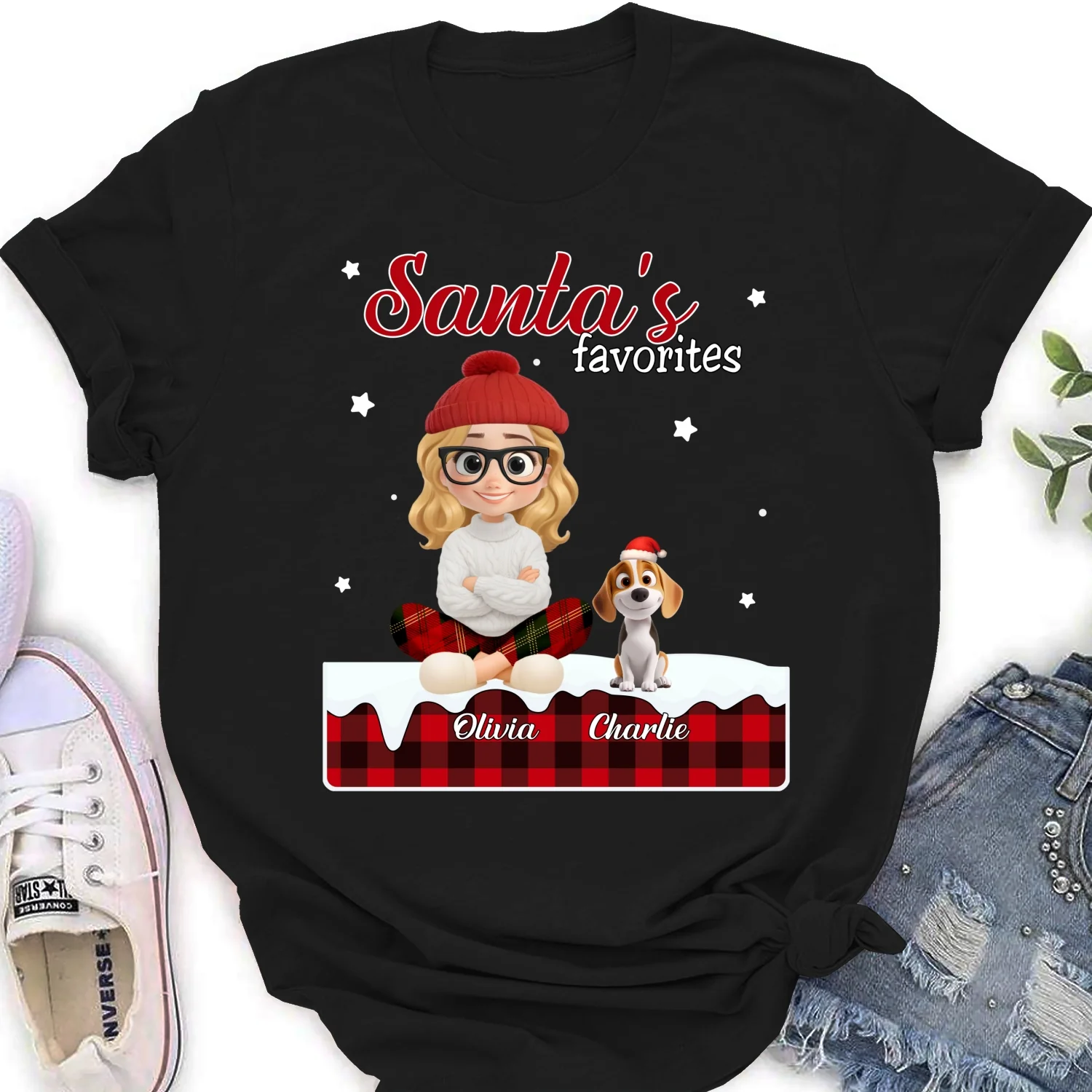Santa Loves You So Do I - Personalized Custom Women's T-shirt - Image 6