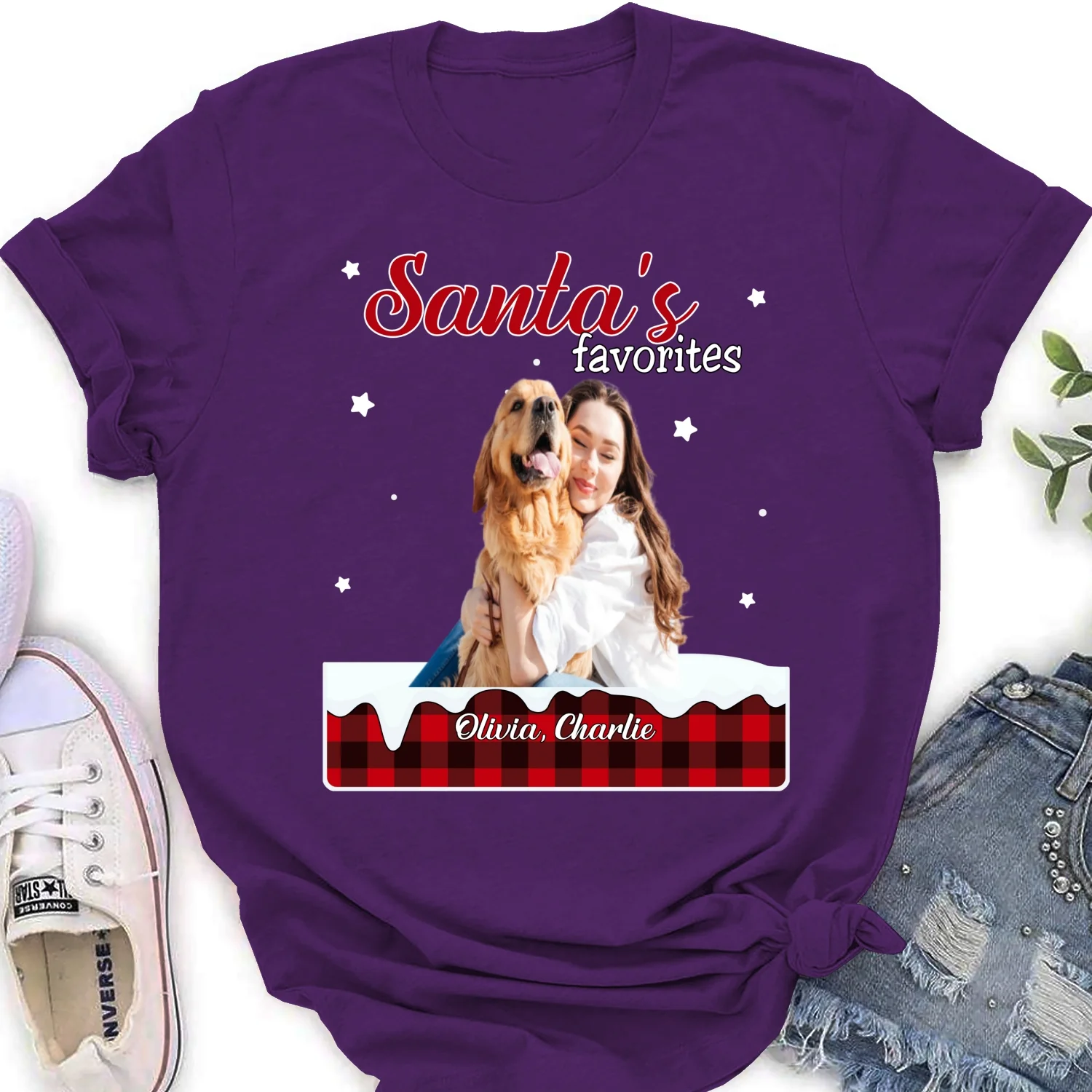 Santa Loves You So Do I Photo - Personalized Custom Women's T-shirt - Image 10