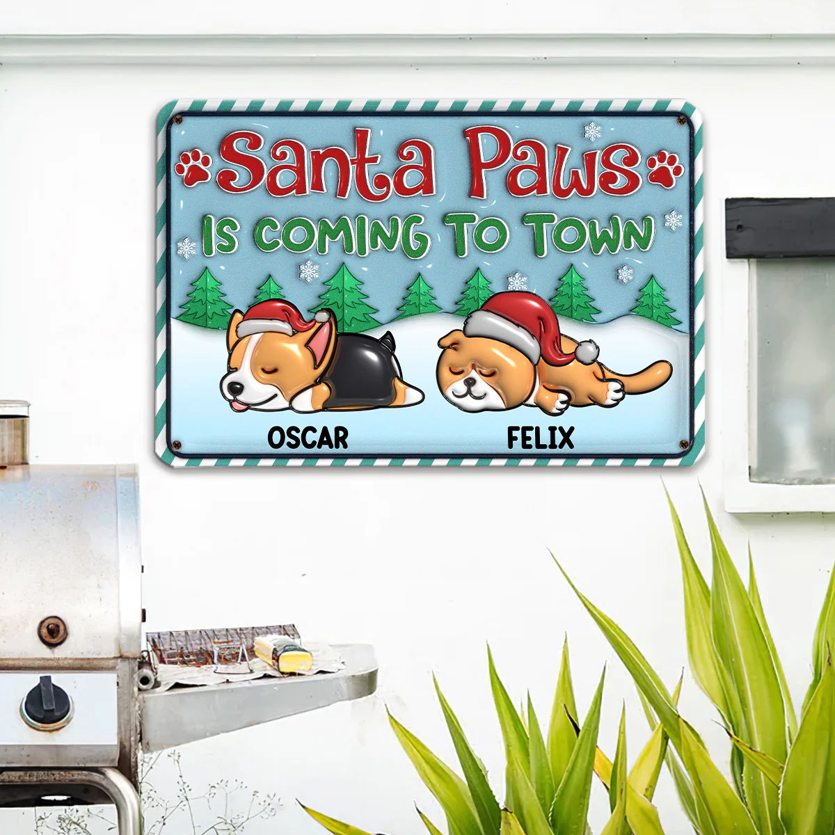 Santa Paws Coming To Town Pet Version - Personalized Custom 3D Inflated Effect Metal Sign - Image 3