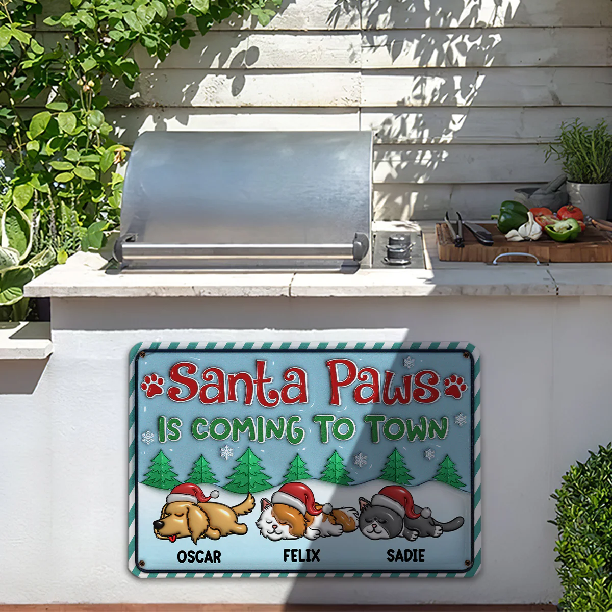 Santa Paws Coming To Town Pet Version - Personalized Custom 3D Inflated Effect Metal Sign - Image 4