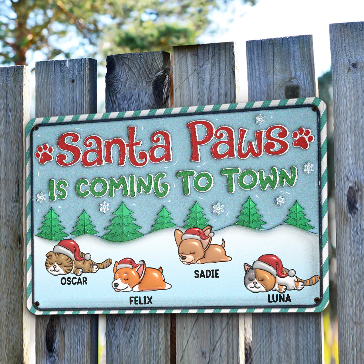 Santa Paws Coming To Town Pet Version - Personalized Custom 3D Inflated Effect Metal Sign - Image 5