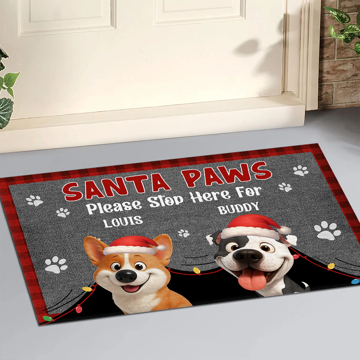 Santa Paws Stop Here - Personalized Custom Doormat - Image 2