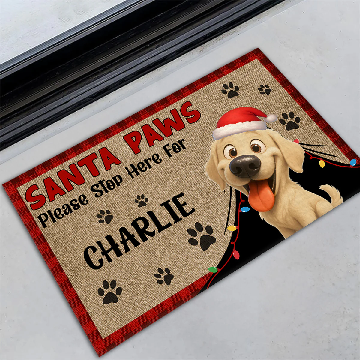 Santa Paws Stop Here - Personalized Custom Doormat - Image 3