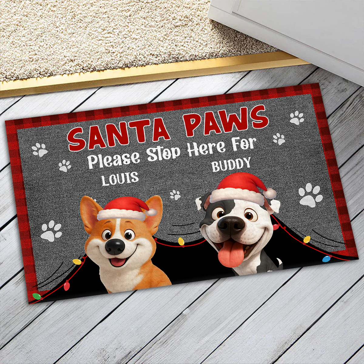 Santa Paws Stop Here - Personalized Custom Doormat - Image 5