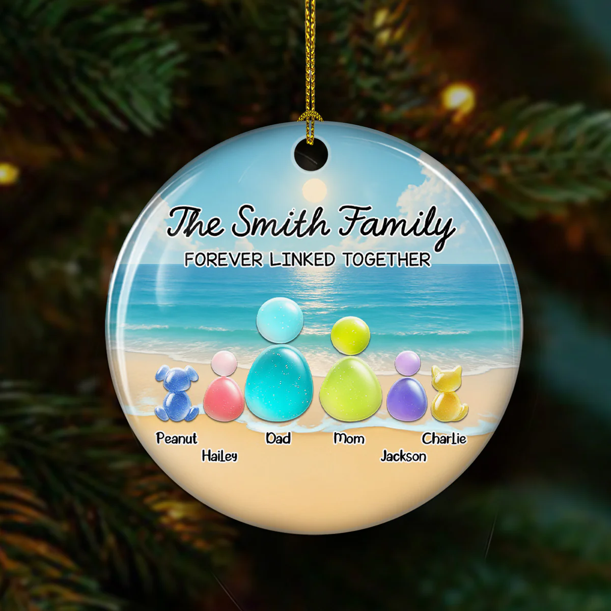 Sea Glass Family With Pet - Personalized Custom 3D Inflated Effect Ceramic Ornament - Image 2