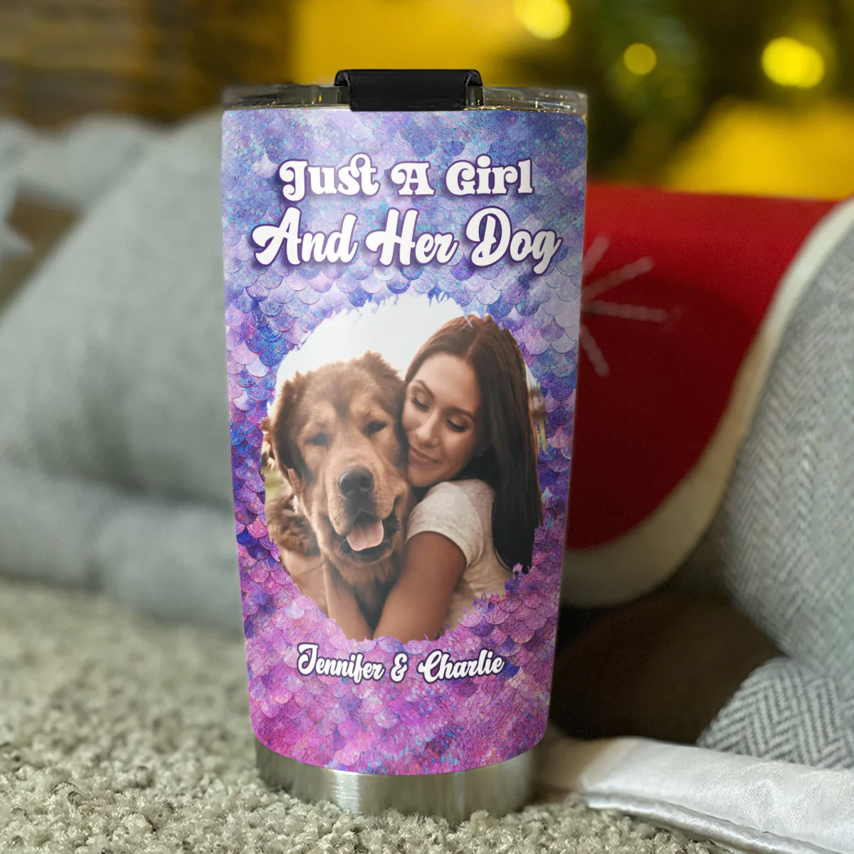 Sequin Effect Dog Mom Photo - Personalized Custom 3D Effect Tumbler