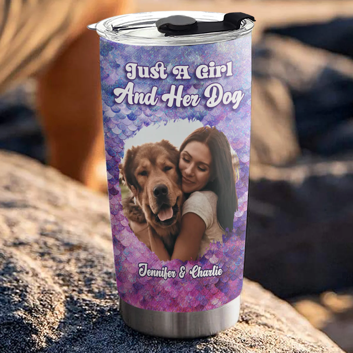 Sequin Effect Dog Mom Photo - Personalized Custom 3D Effect Tumbler - Image 2