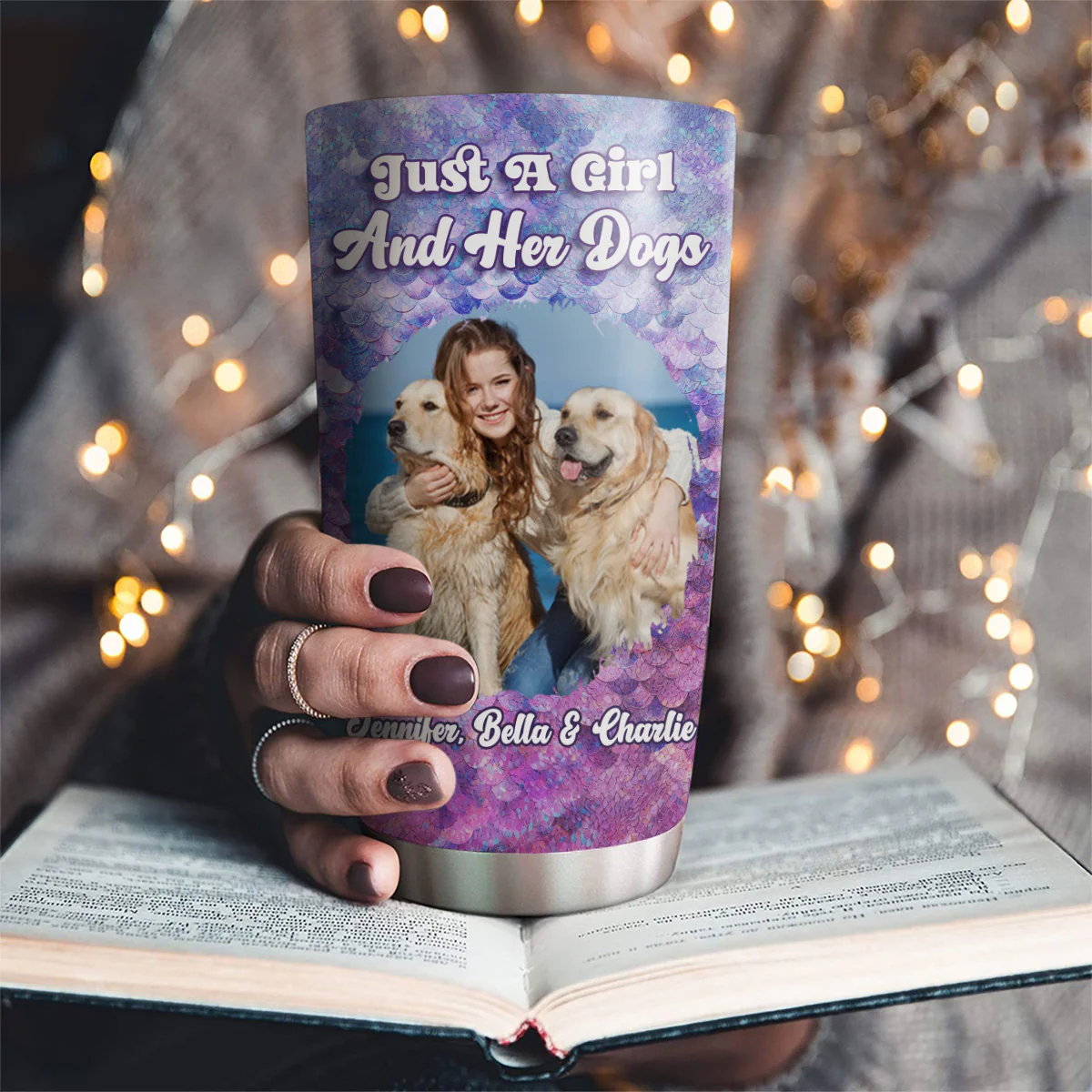 Sequin Effect Dog Mom Photo - Personalized Custom 3D Effect Tumbler - Image 3