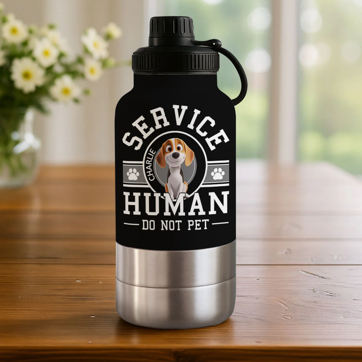 Service Human Cartoon - Personalized Custom 30oz Water Bottle With Pet Bowl - Image 2