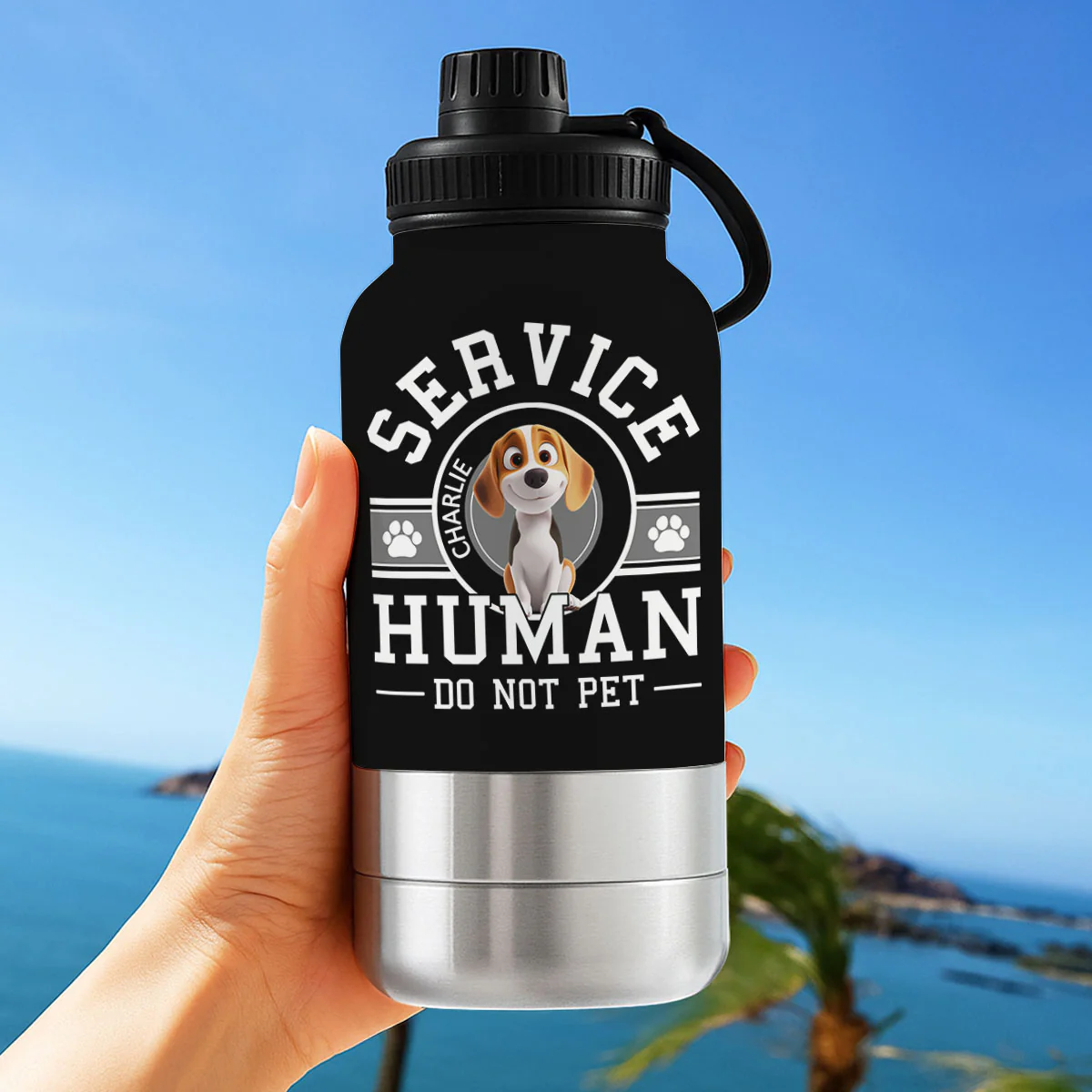 Service Human Cartoon - Personalized Custom 30oz Water Bottle With Pet Bowl - Image 3