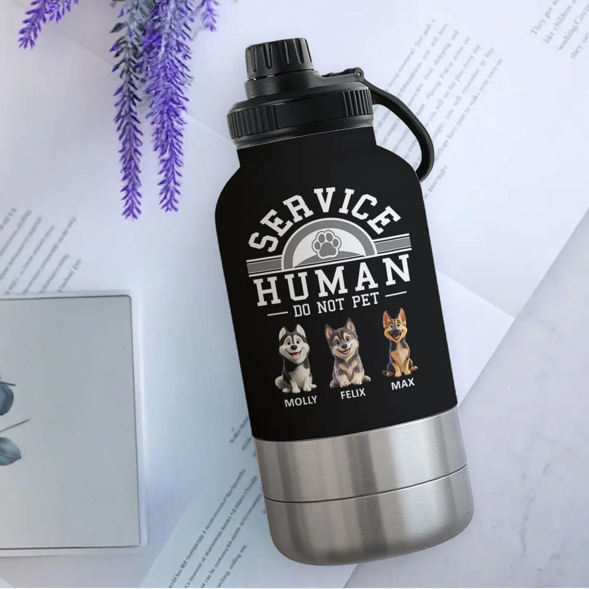 Service Human Cartoon - Personalized Custom 30oz Water Bottle With Pet Bowl - Image 4