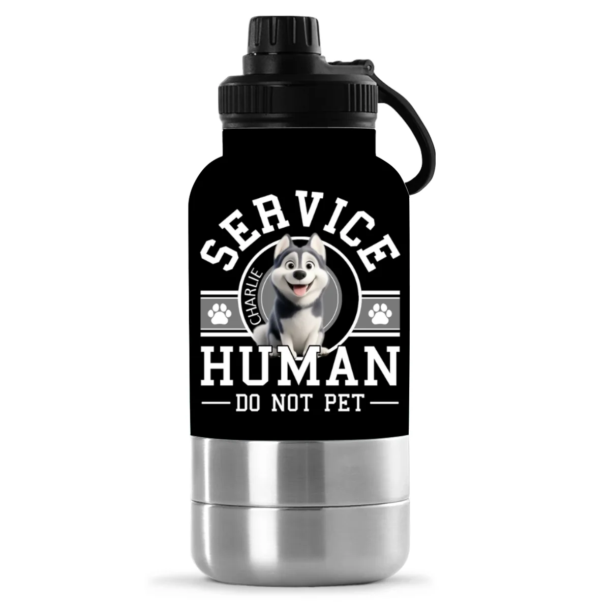 Service Human Cartoon - Personalized Custom 30oz Water Bottle With Pet Bowl - Image 7