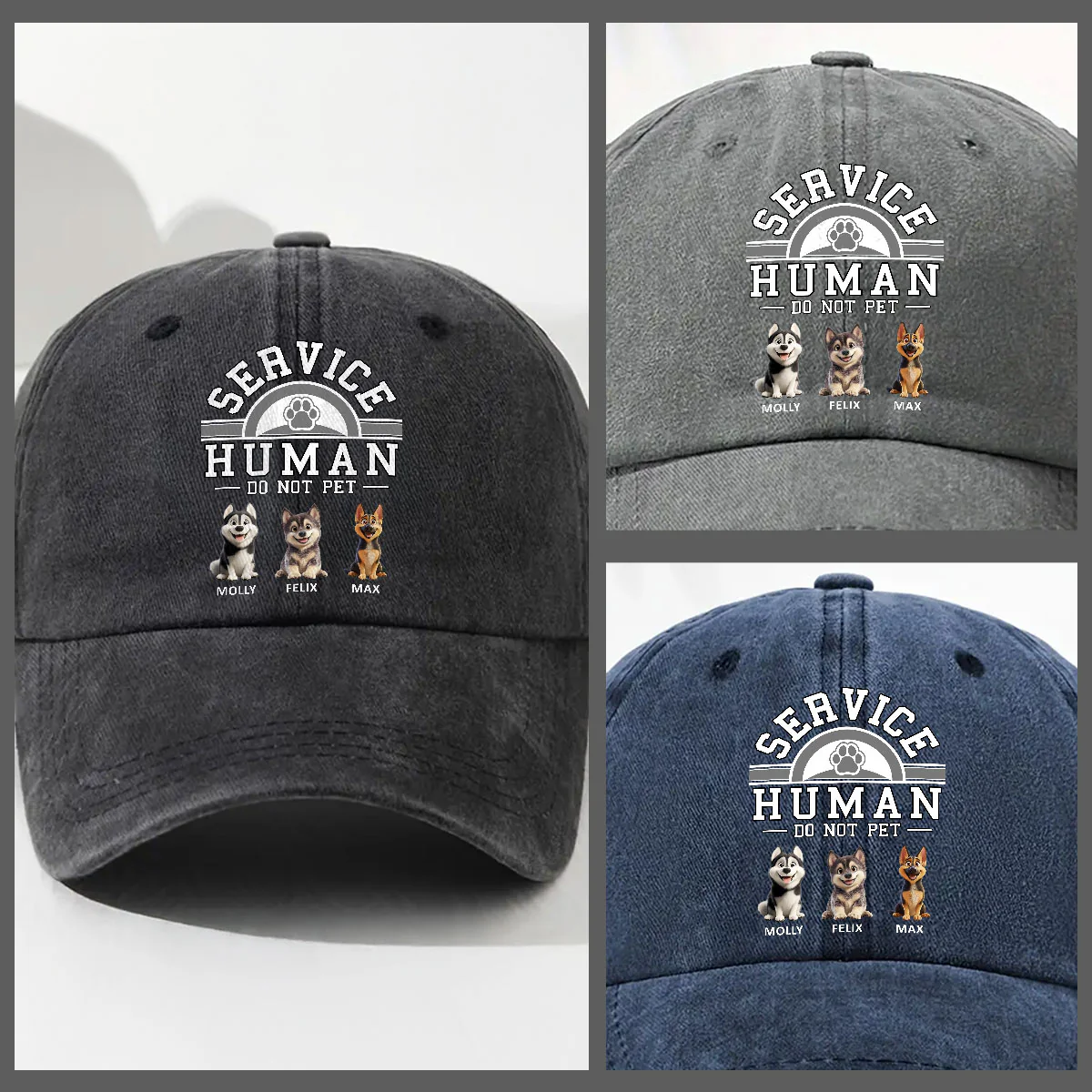 Service Human Cartoon - Personalized Custom Vintage Washed Denim Cap - Image 3