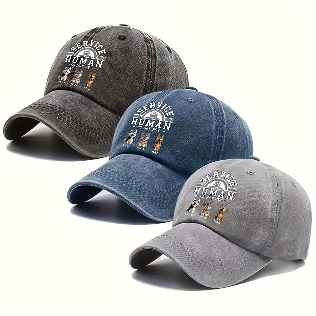 Service Human Cartoon - Personalized Custom Vintage Washed Denim Cap - Image 4