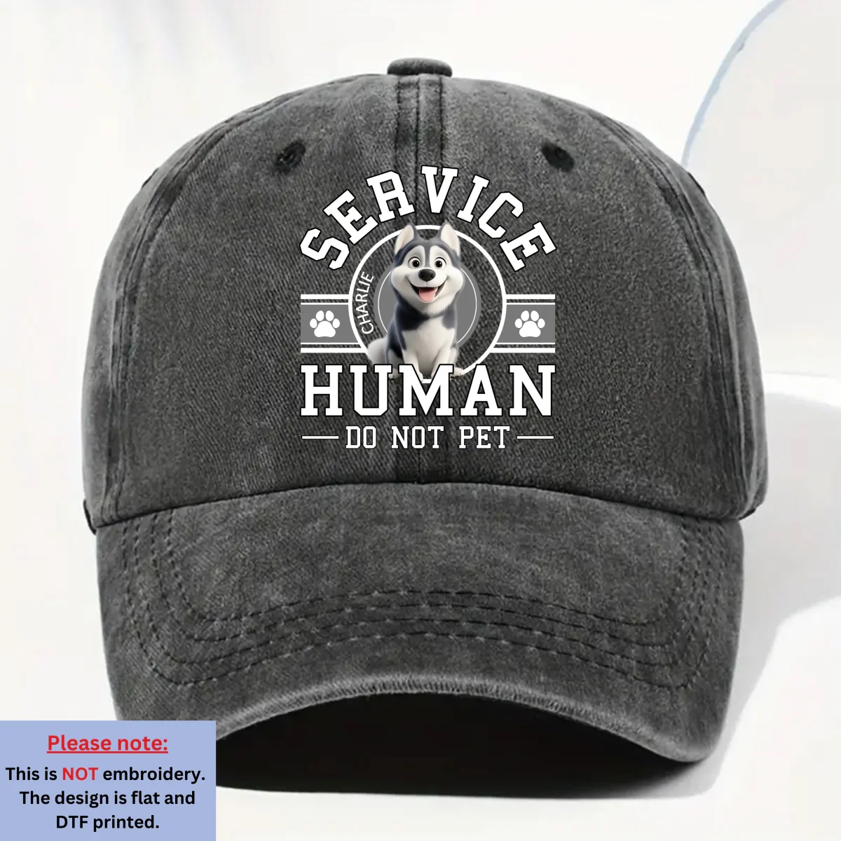 Service Human Cartoon - Personalized Custom Vintage Washed Denim Cap - Image 7
