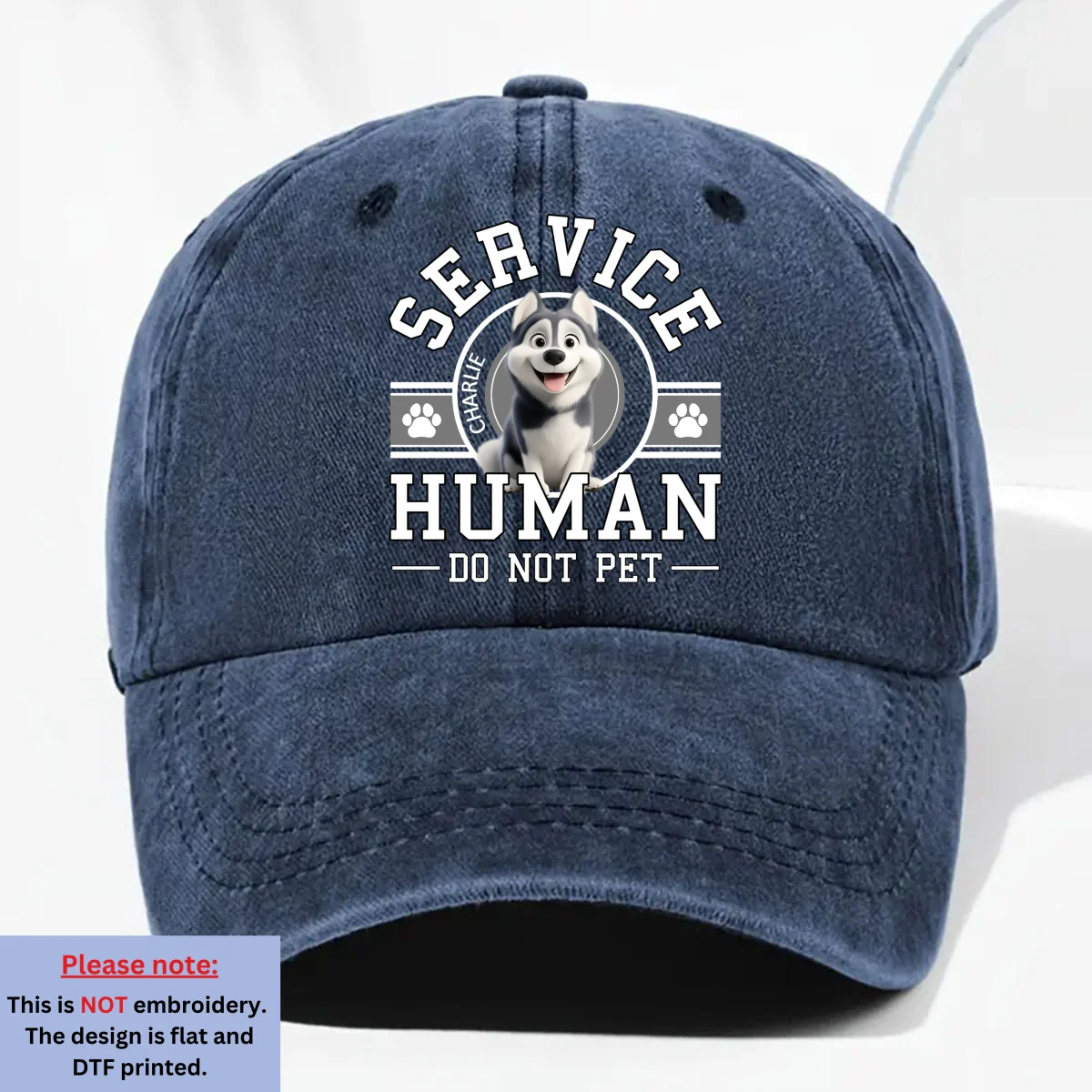 Service Human Cartoon - Personalized Custom Vintage Washed Denim Cap - Image 9