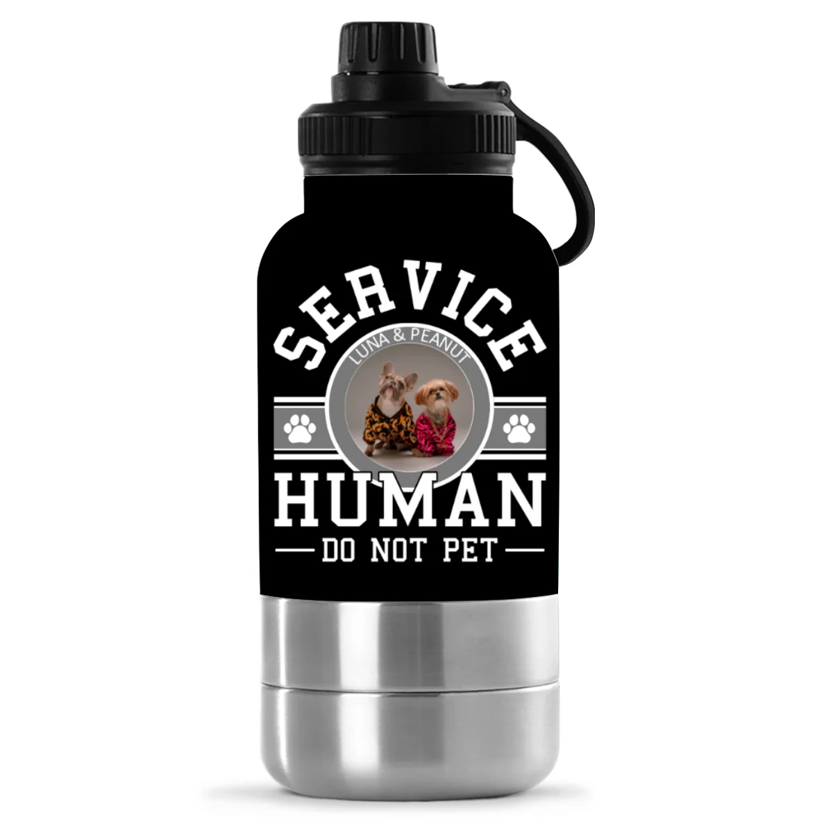 Service Human Cartoon Photo - Personalized Custom 30oz Water Bottle With Pet Bowl - Image 5