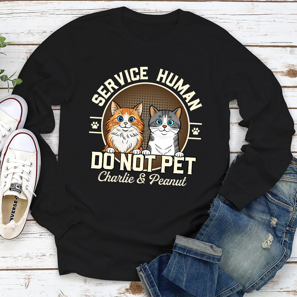 Service Human Logo Cat Version - Personalized Custom Long Sleeve T-Shirt - Image 2