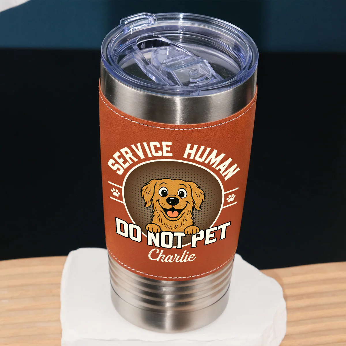 Service Human Logo - Personalized Custom Leather Tumbler - Image 2