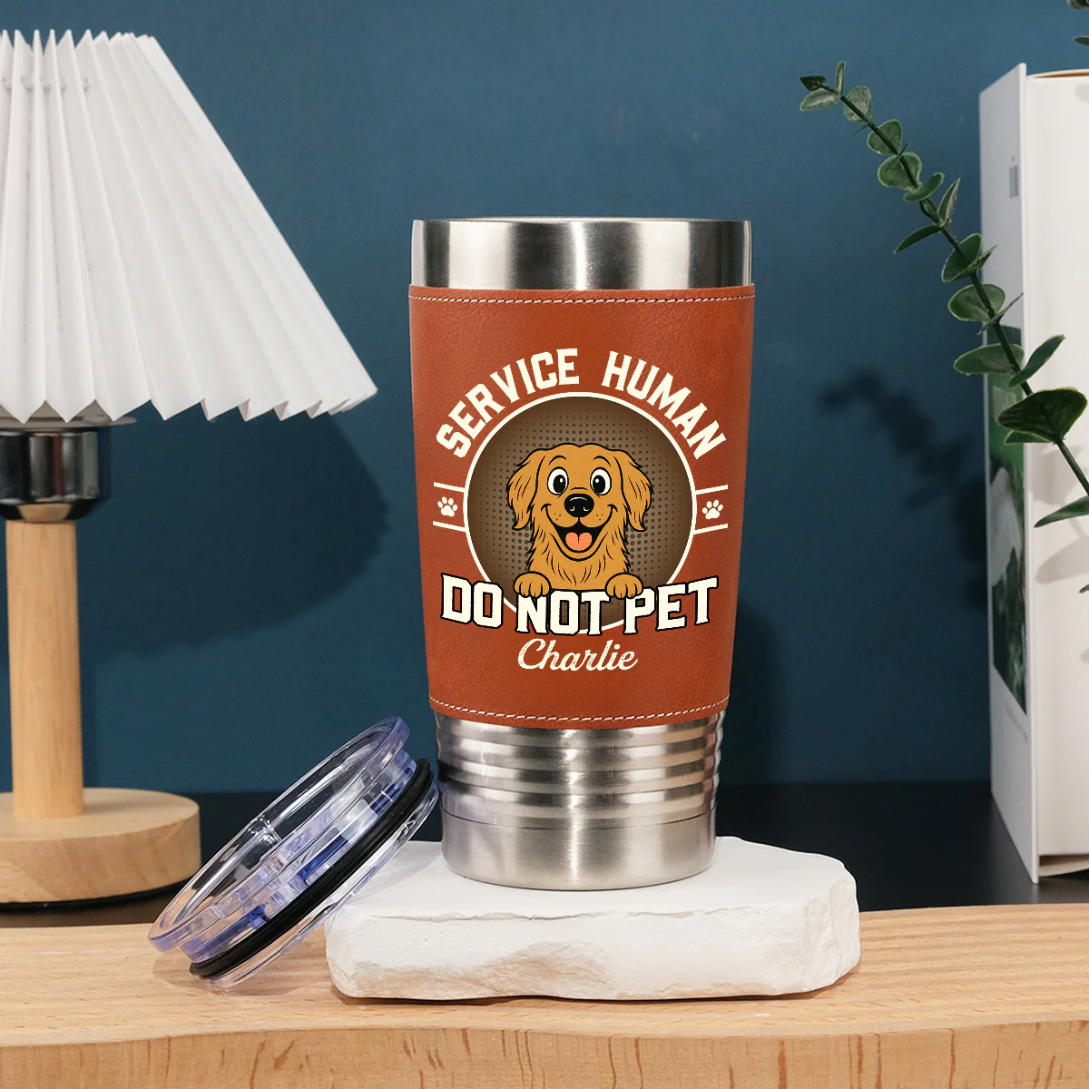 Service Human Logo - Personalized Custom Leather Tumbler - Image 3