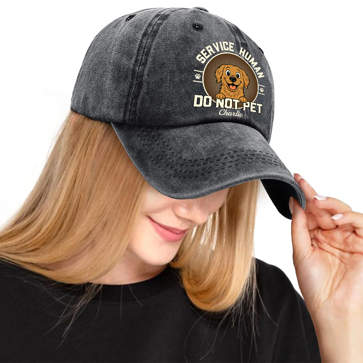 Service Human Logo - Personalized Custom Vintage Washed Denim Cap - Image 4
